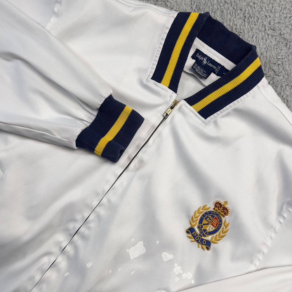 Vintage Polo Ralph Lauren Varsity Jacket Mens L White Satin Crest Hong Kong 90s
